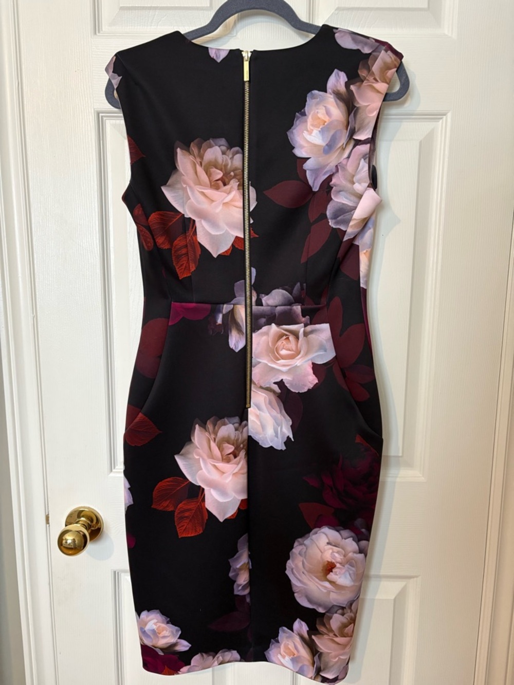 Calvin Klein Black Midi Dress with White and Burgundy Floral Pattern - Picture 2 of 3